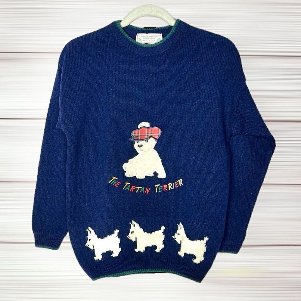 Vintage Highland Home Industries Scotland The Tartan Terrier Wool Sweater S